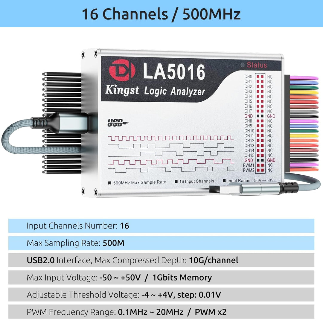 InnoMaker LA5016 USB-Logikanalysator - 16 Kanäle 500MS/s 10GB Tiefe PWM-Generator, MCU ARM FPGA Debu