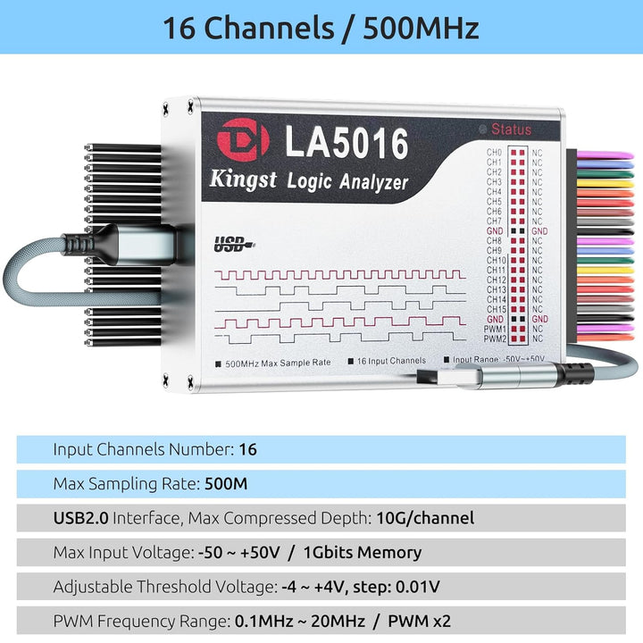 InnoMaker LA5016 USB-Logikanalysator - 16 Kanäle 500MS/s 10GB Tiefe PWM-Generator, MCU ARM FPGA Debu