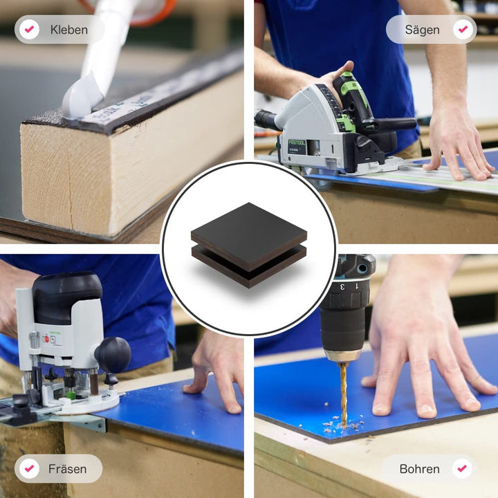 HPL Platte Schwarz 6 mm - Rechteck in Abmessungen von 10x10 cm bis 110x230 cm, extrem robust, kratzf