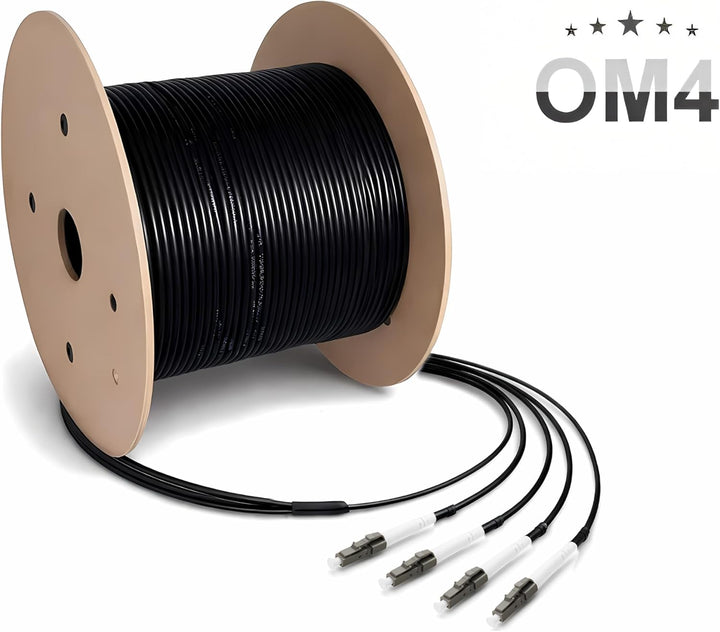 DINIC LWL Outdoor-Kabel 4 Fasern OM4, 50µ, LC/LC, Aussenkabel (200m, schwarz) 200m schwarz, 200m sch
