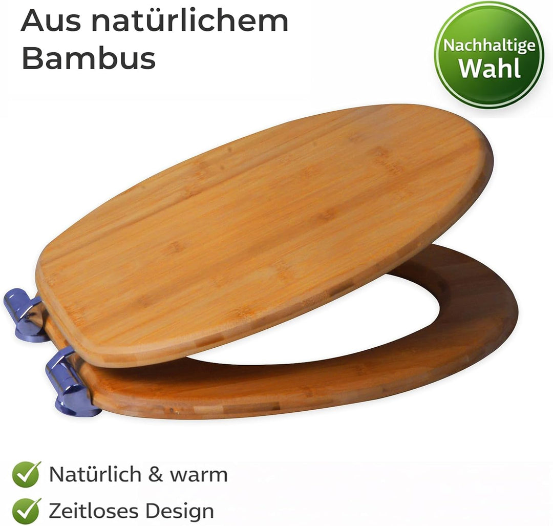 sanicomfort WC-Sitz Bambus mit Absenkautomatik | Toilettensitz aus Echtholz | Soft-Close | Antibakte