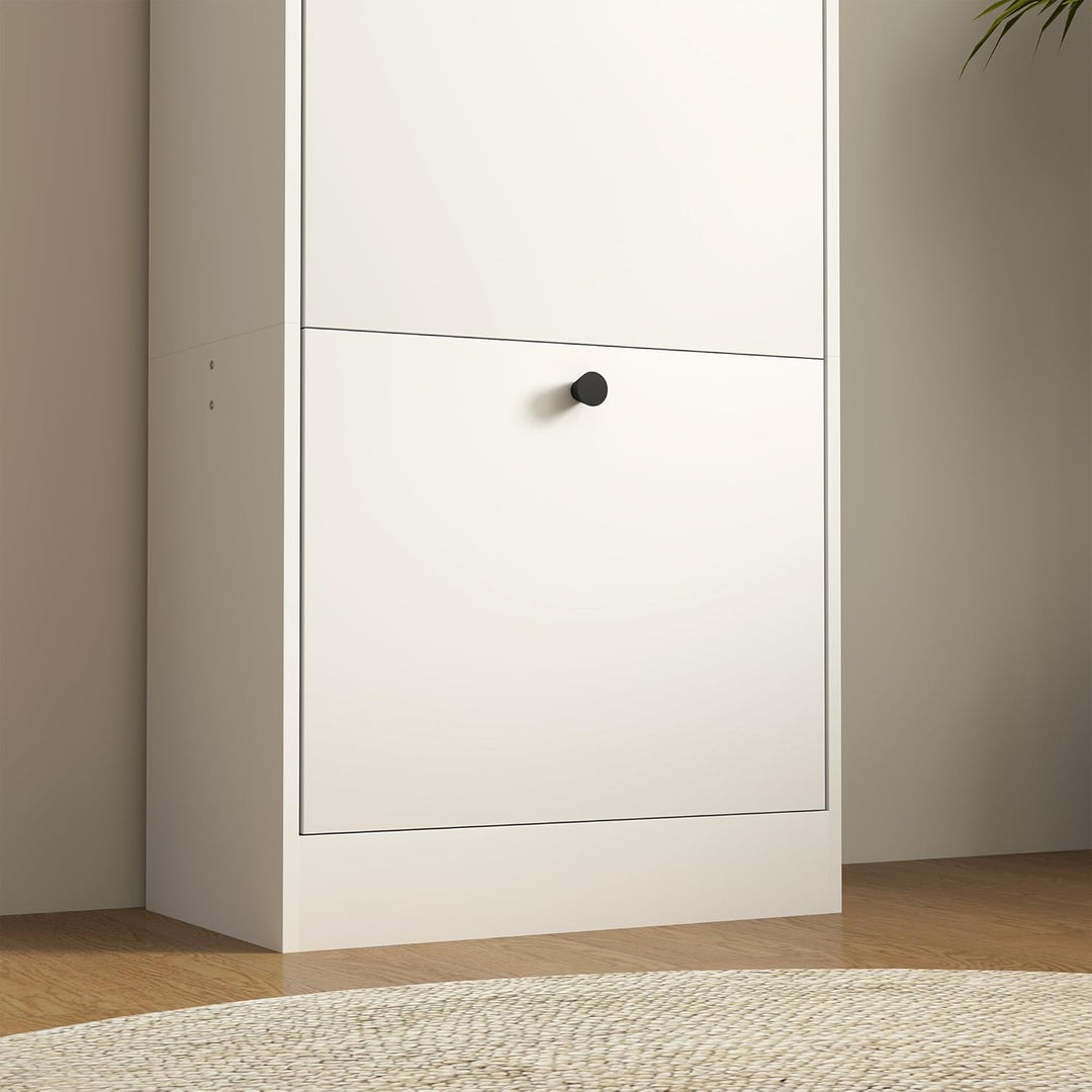 HOMCOM Schuhschrank mit 3 Klappen, Schuhregal mit Verstellbar Trennwand, Schuhkommode Schmal Schuhki