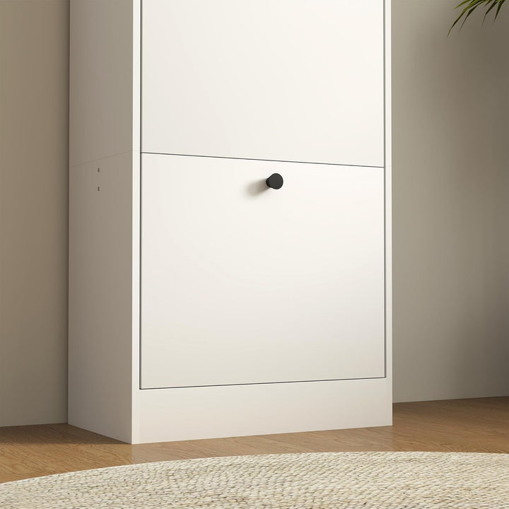 HOMCOM Schuhschrank mit 3 Klappen, Schuhregal mit Verstellbar Trennwand, Schuhkommode Schmal Schuhki
