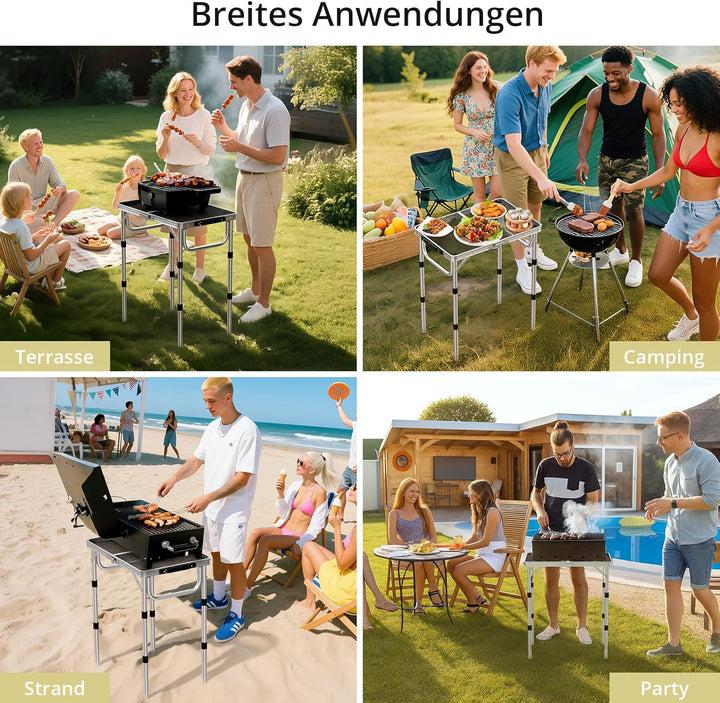 Anbte Campingtisch Klapptisch mit 3 Verstellbare Höhe Grilltisch aus Aluminium 60 * 40cm Koffertisch