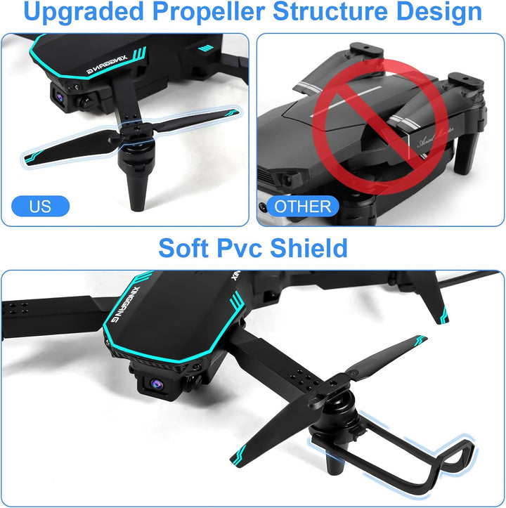 Drohne mit Kamera 720P HD für Kinder, WiFi FPV Drone für Anfänger, RC Quadcopter mit 2 Akku, Schwerk
