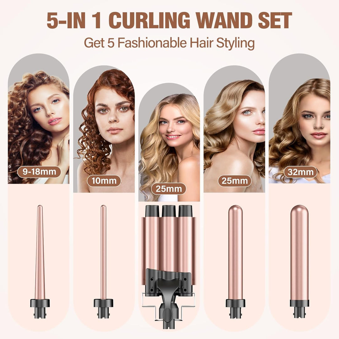 Lockenstab set 3 Fässer 5 in 1-BESTOPE PRO Lockenstäbe Grosse Locken Keramik Lockenwickler mit Versc