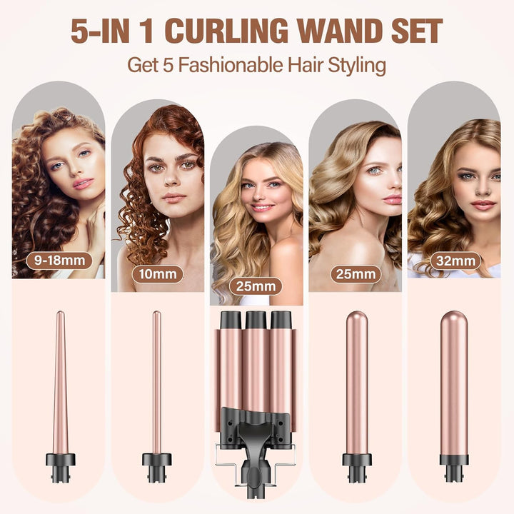 Lockenstab set 3 Fässer 5 in 1-BESTOPE PRO Lockenstäbe Grosse Locken Keramik Lockenwickler mit Versc