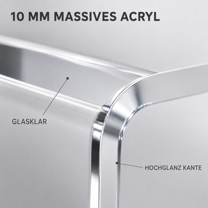 Acrylglas Monitorständer transparent - deutsche Herstellung - Exklusive Monitorerhöhung aus 10mm Acr