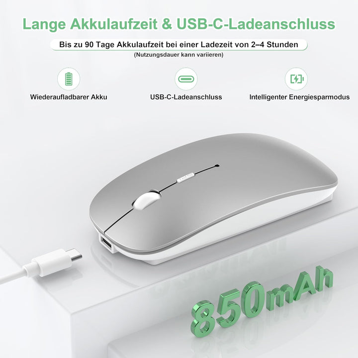 Bluetooth Maus Kabellos mit Jiggler, Wiederaufladbare Funkmaus für Laptop MacBook Air Mac iPad Pro P