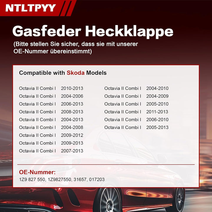 Heckklappen Gasdruckfeder Kompatibel mit Skoda Octavia II Combi 2004-2013 1Z5, 2 Stück Heckklappenli