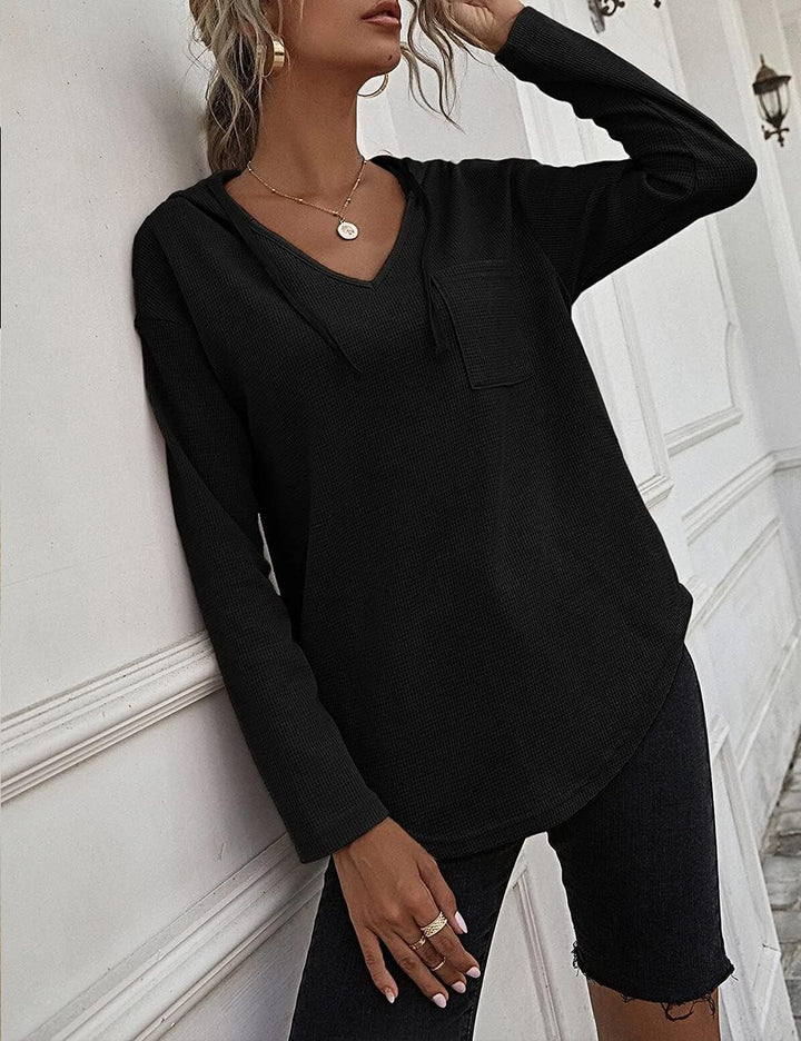 Cuptacc Pullover Damen Hoodie Langarm V Ausschnitt Pullover Sweatshirt Kapuzenpullover Einfarbig Dra