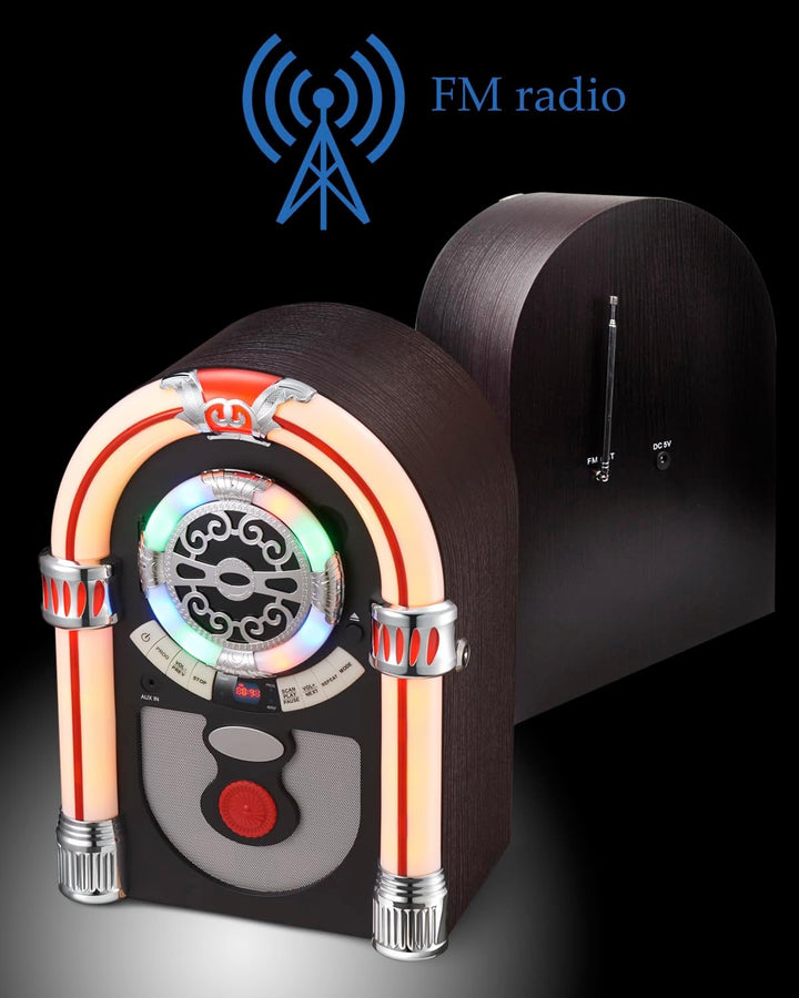 Retro Jukebox Musikbox mit CD-Spieler, Musikanlage Nostalgie Design, Bluetooth, Vintage FM/UKW Radio