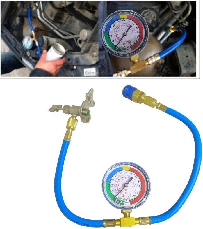 TOTMOX Durable R134A Auto 16,9 '' Kältemittel-Klimaanlagen-Füllschlauch mit Manometer, Gummi-Hochdru