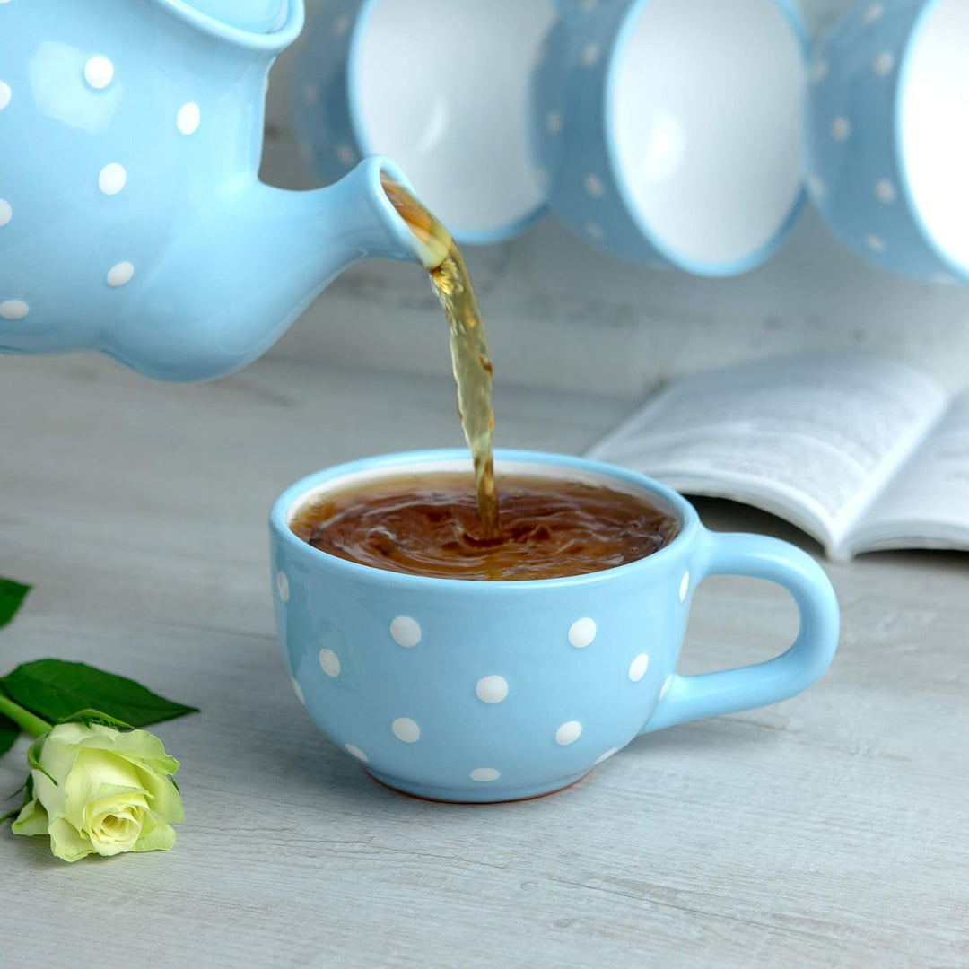 City to Cottage® - Keramik XXL Tasse 500 ml | Kaffeebecher | Hellblau und Weiss | Polka Dots | Handg