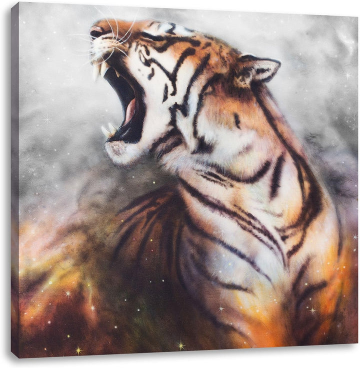 Pixxprint Gemälde eines Tigers als Leinwandbild/Grösse: 70x70 cm/Wandbild/Kunstdruck/fertig bespannt