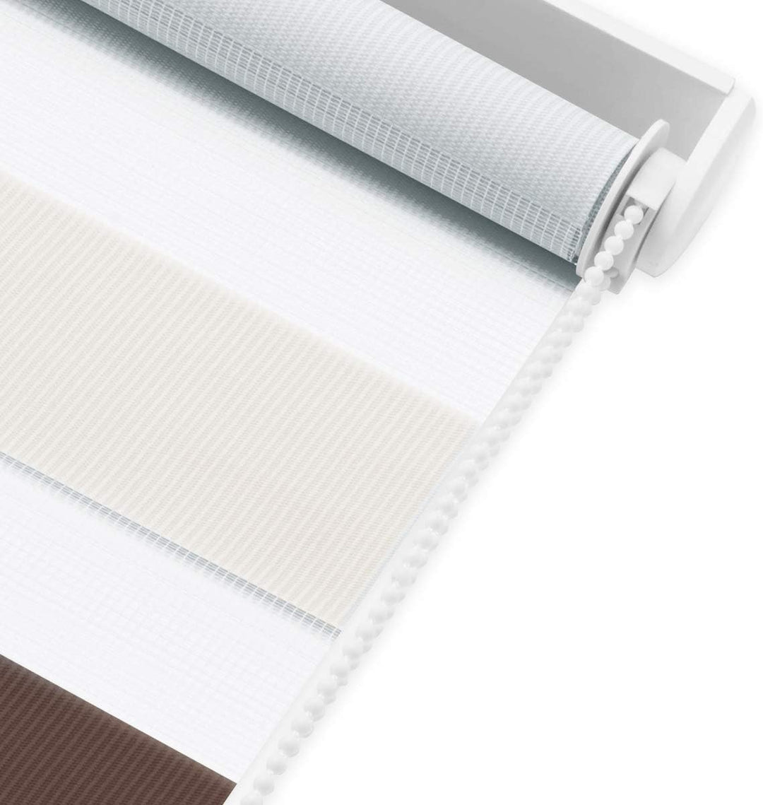 Deswell Doppelrollo Klemmfix ohne Bohren Weiss-beige-braun B40 x H120 cm (Stoffbreite 36cm) Rollos f