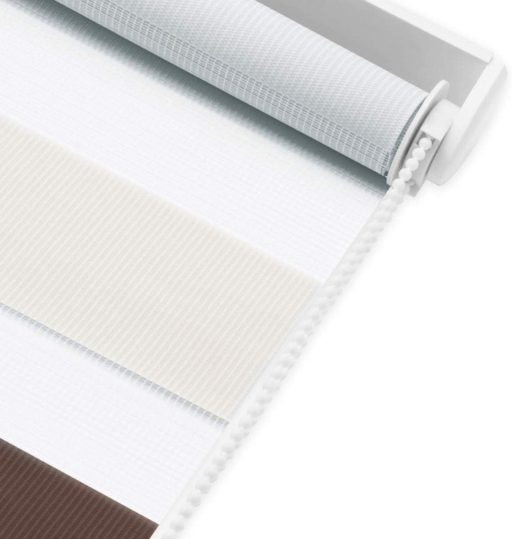 Deswell Doppelrollo Klemmfix ohne Bohren Weiss-beige-braun B40 x H120 cm (Stoffbreite 36cm) Rollos f