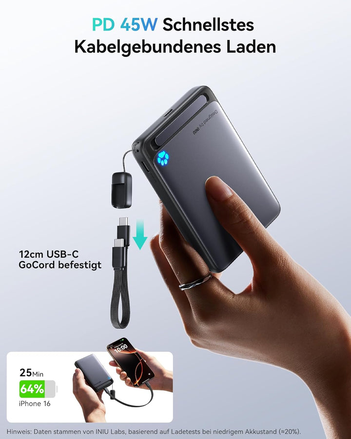 INIU Powerbank für Magsafe, Schlanksten 10000mAh 45W Magnetische Power Bank, Qi2-zertifiziert Ultras