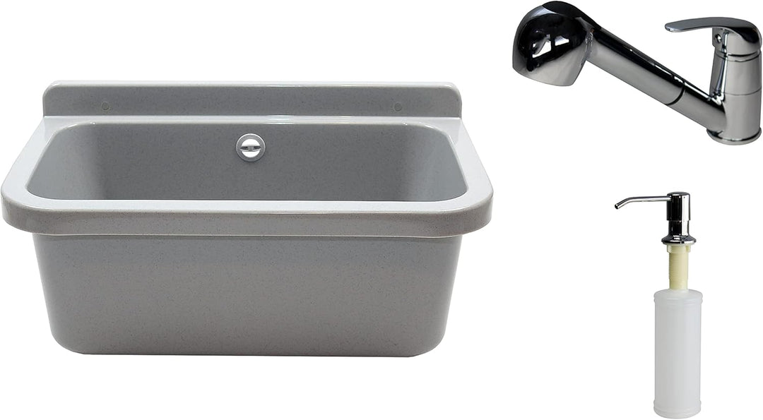 Waschbecken Ausgussbecken Waschtrog mit Armatur und Seifenspender 55 cm x 34 cm x 21 cm Spülbecken m