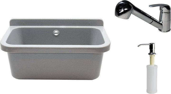 Waschbecken Ausgussbecken Waschtrog mit Armatur und Seifenspender 55 cm x 34 cm x 21 cm Spülbecken m