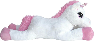 Wagner 9065 - Riesen Plüschtier XXL Plüsch Einhorn - liegend - 80 cm Gross in Weiss-pink Kuscheltier