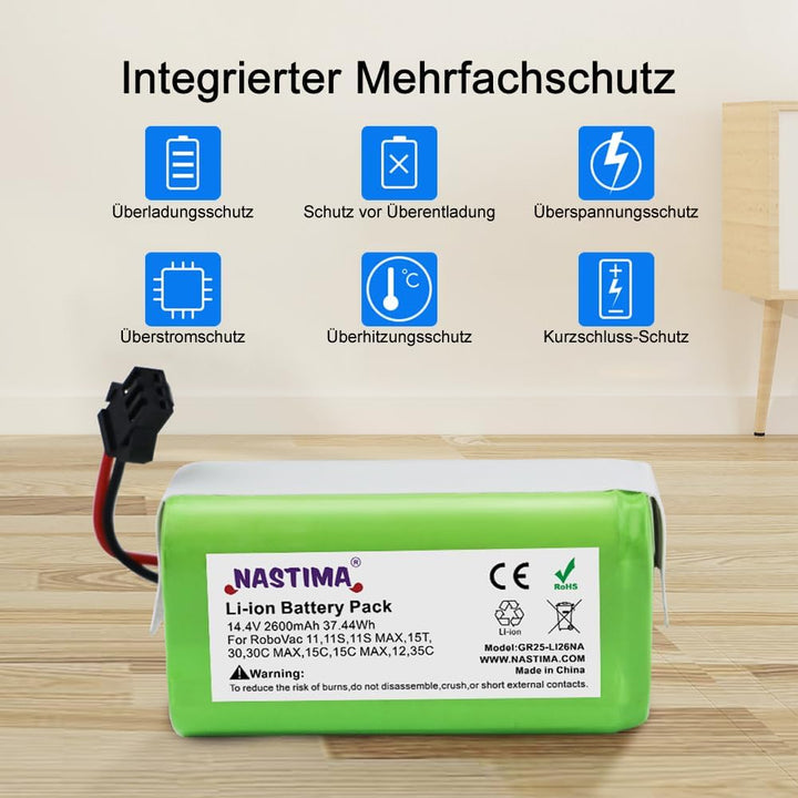 NASTIMA 14.4V 2600mAh Ersatz Akku für Ecovacs Deebot N79S N79 DN622 Li-Ion Akku Kompatibel mit Tesvo