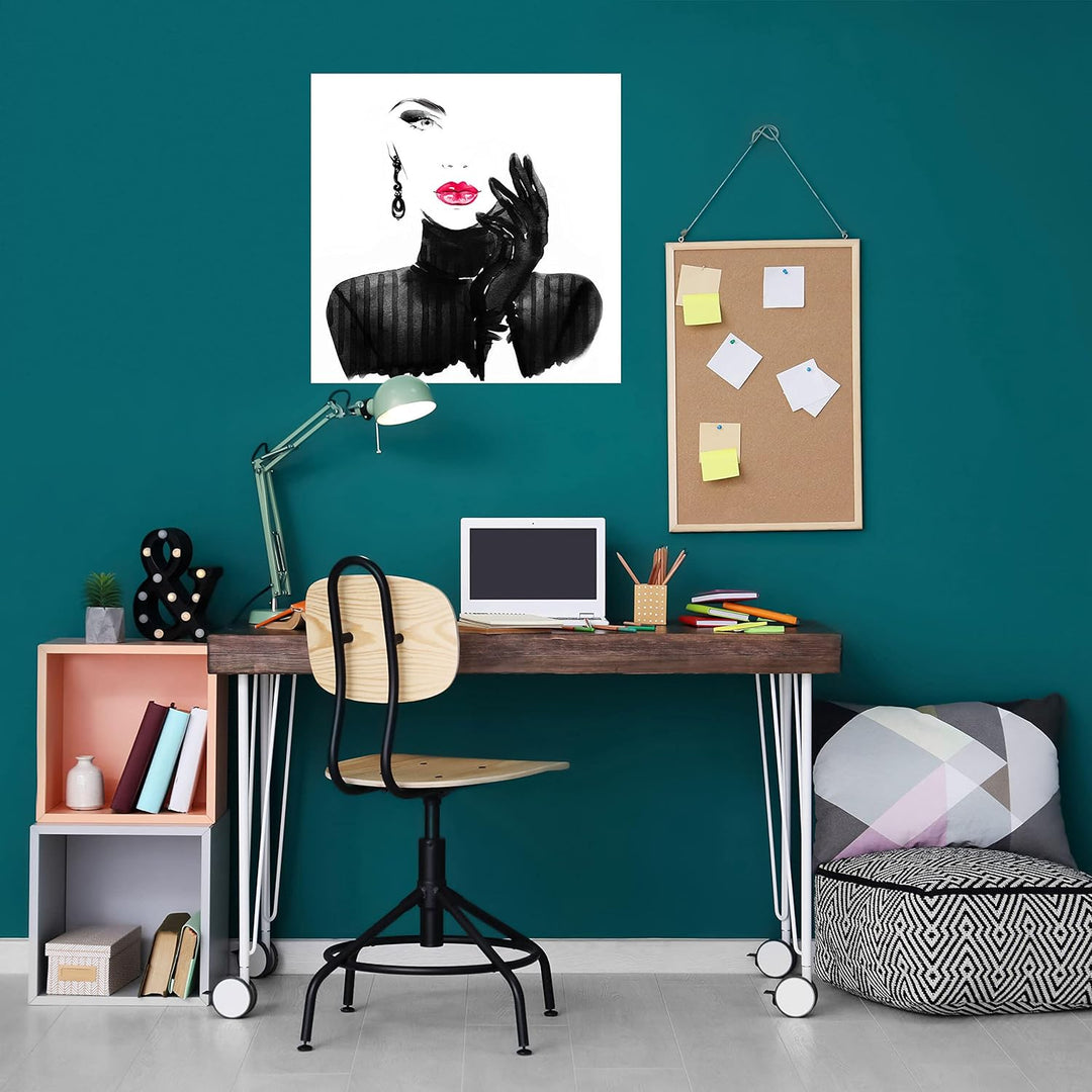 wandmotiv24 Poster als Wanddeko, Grösse 50x50cm, Model Gemälde, Rot, Fashion, Frau, Frauen Lippen, M