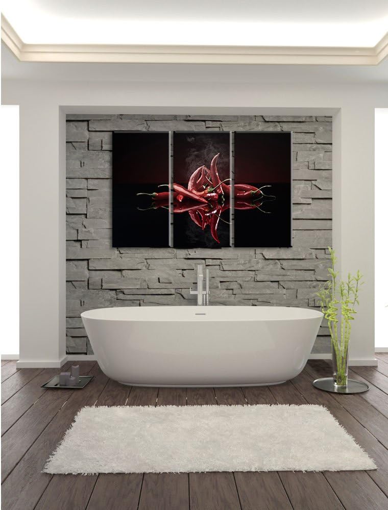 Pixxprint Feurige rote Chili-Schoten als Leinwandbild/Grösse: 3 Teilig (120x80) cm/Wandbild/Kunstdru