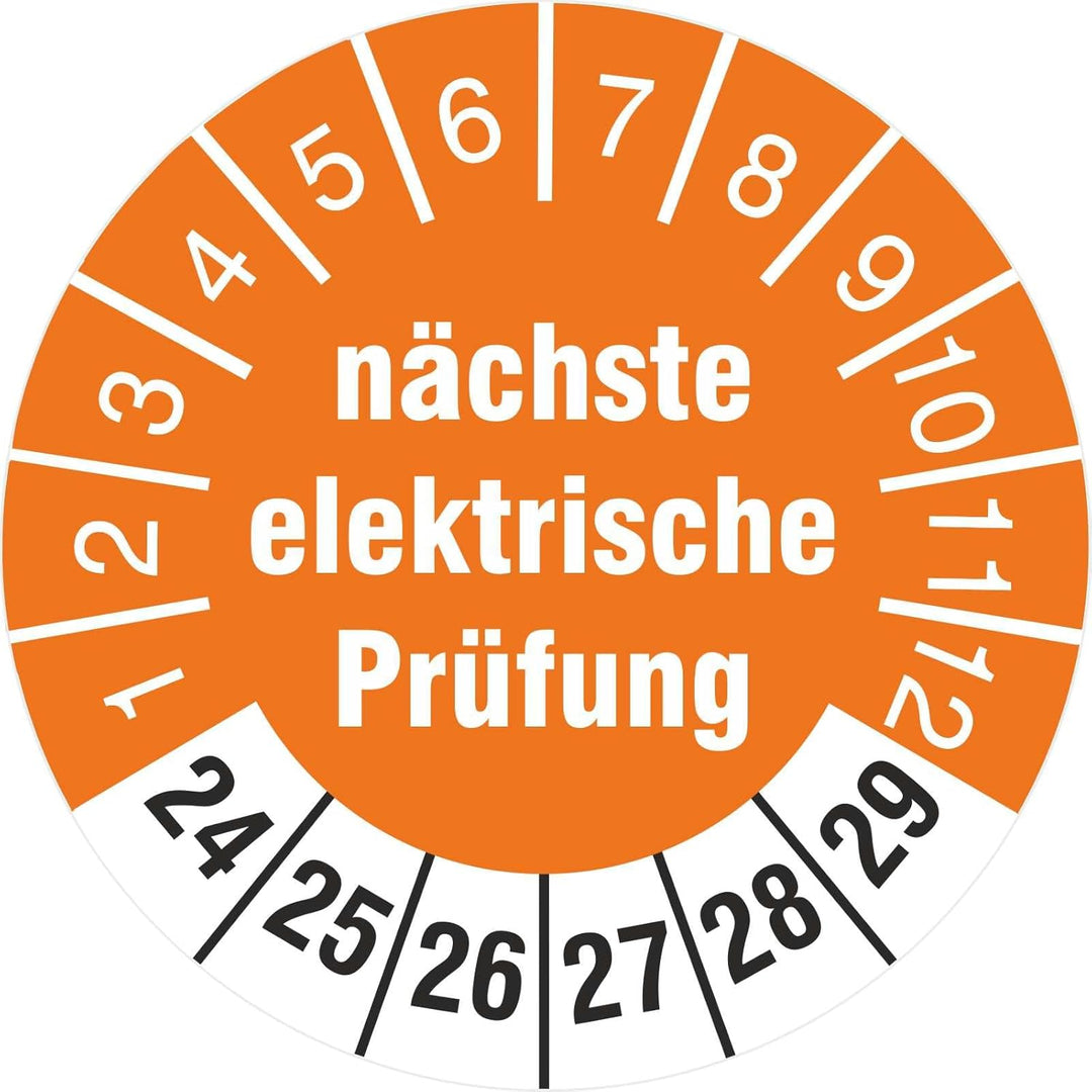 2500 Prüfplaketten 18 mm nächste elektrische Prüfung 2024-2029 Prüfetiketten 2500 18mm Durchmesser,