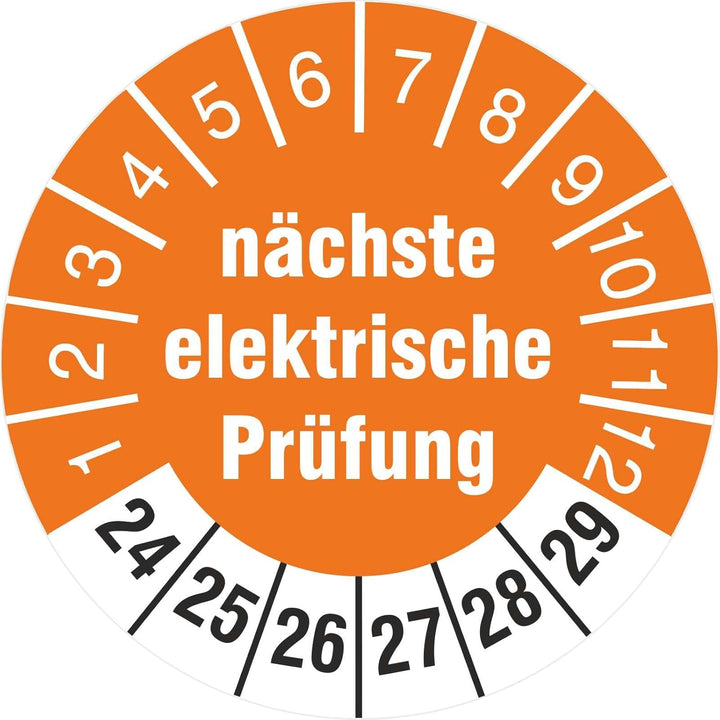 2500 Prüfplaketten 18 mm nächste elektrische Prüfung 2024-2029 Prüfetiketten 2500 18mm Durchmesser,