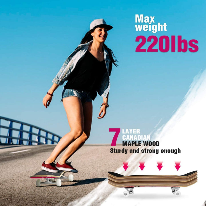 BELEEV Skateboard 31x8 Zoll Komplette Cruiser Skateboard für Kinder Jugendliche Erwachsene, 7-Lagige