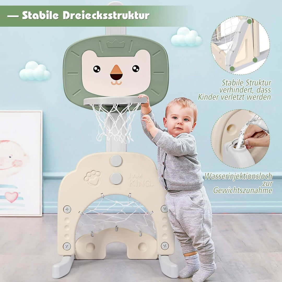 DREAMADE 3 in 1 Kinder Basketballkorb Set, 77-116 cm höhenverstellbarer Basketballständer mit Fussba
