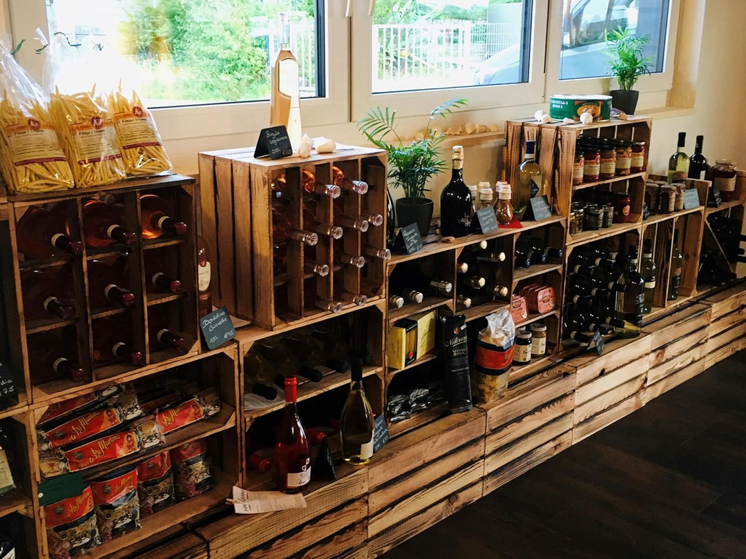 Kistenkolli Altes Land geflammtes Weinregal Holz 16er Masse 40x40x27cm Regalkiste Flaschenablage Win