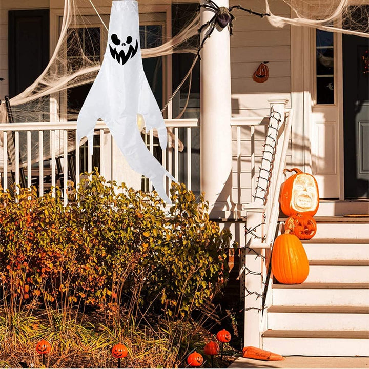 3 Stück Halloween Deko Geist mit Bunt LED Lichtern, 120x50cm Halloween Deko Outdoor Innen Ghost Wind