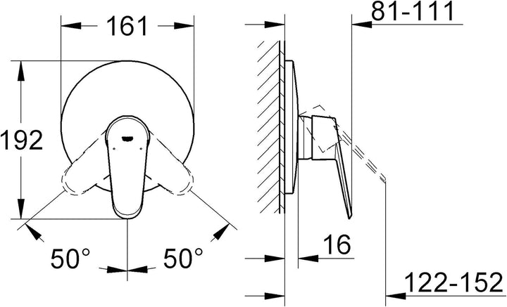 GROHE Eurodisc C Einhand Brausebatterie Fertigmontageset für Wandeinbaukörper (33501000) 19549002, B