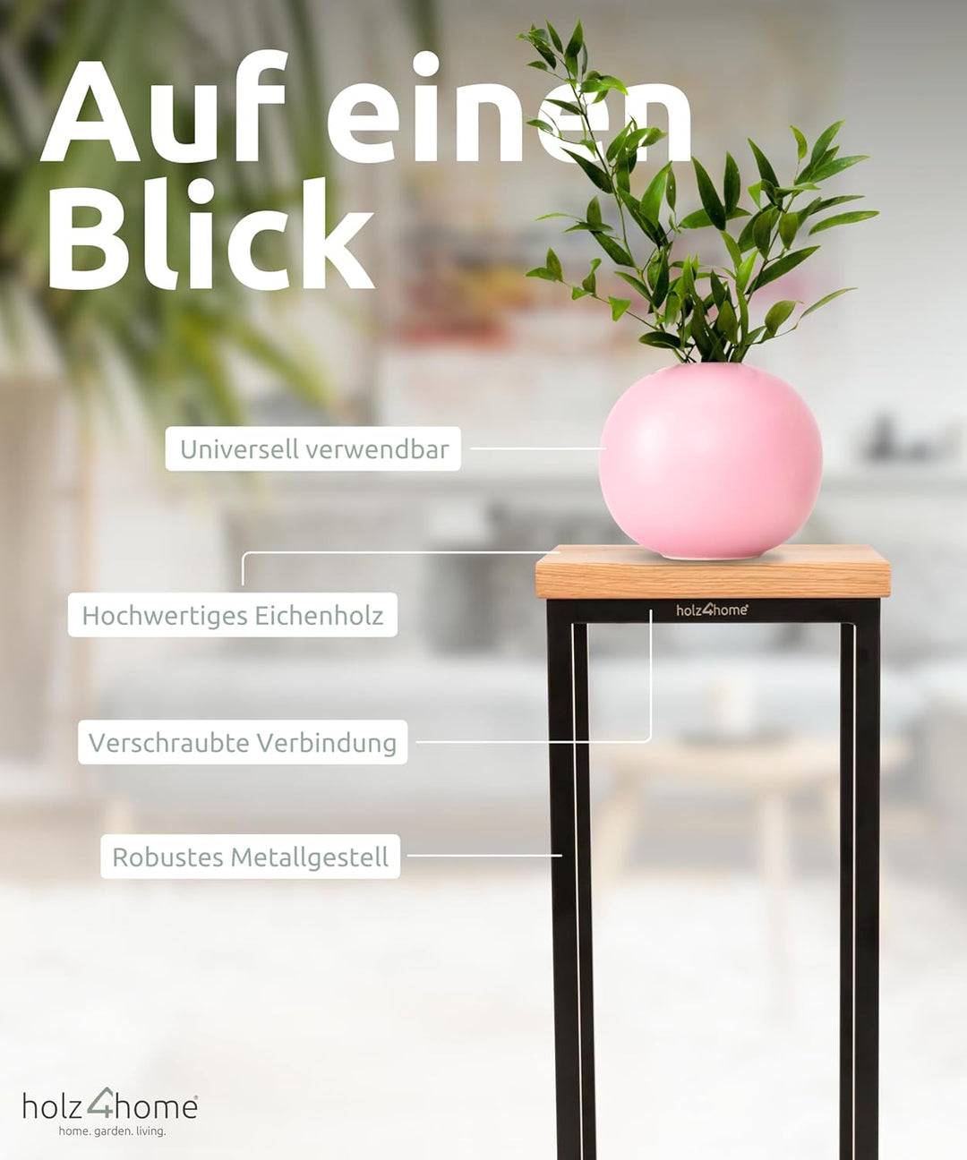 holz4home® Dekoständer-Set 3-tlg. in schwarz aus Massivholz Eiche I Natur Geölt I Höhen: 50/70/90 cm