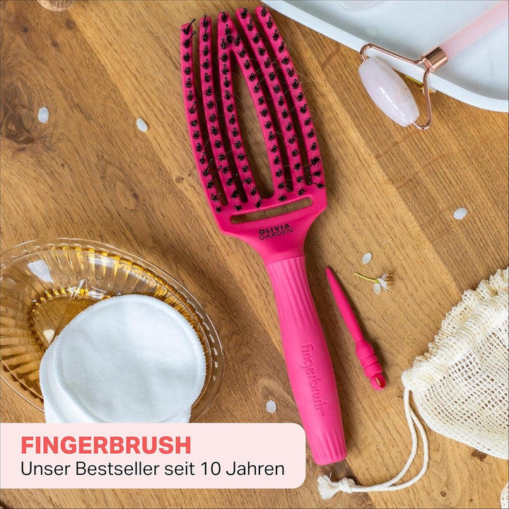 Olivia Garden Fingerbrush Care Iconic - Medium - Hot Pink - Detangler Bürste mit Wildschweinborsten