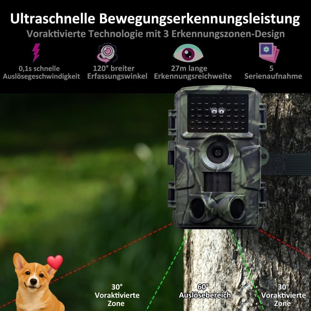 LMHOME Wildkamera, 60 MP 4K Video Wildkamera mit 2.0" LCD-Bildschirm, Wildkamera mit Bewegungsmelder