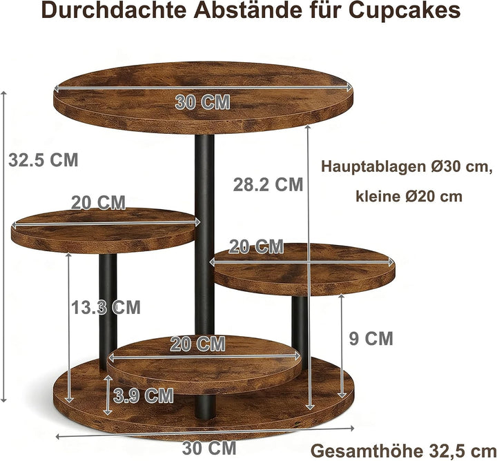 FUSHITON 360° drehbarer 4-stöckiger Ständer aus melaminbeschichtetem MDF &amp; Metall, Etagere für Kuche