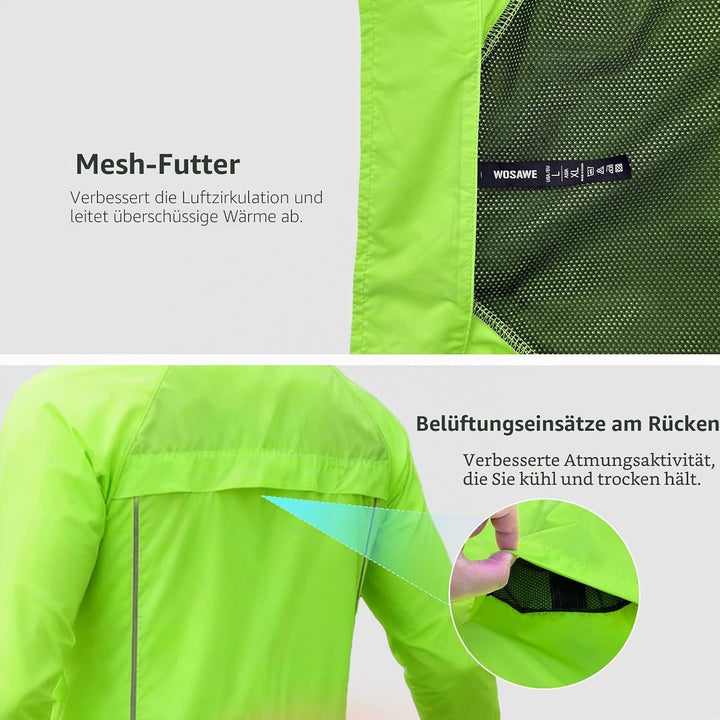 WOSAWE Herren-Fahrradjacke, Winddichte Radjacke Ultraleichte Sportbekleidung mit Reflektierendem Trä