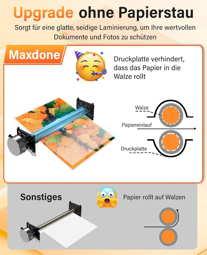 MAXDONE Laminiergerät, A3 Laminiergerät Eingebauter Cutter, Laminiermaschine mit 10 Folien und Eckru