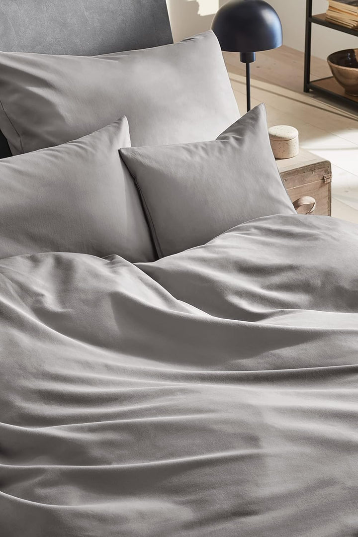 Beddress - Luxus-Satin-Bettwäsche, Uni Graphit, 200x200 + 2x80x80 cm, 100% gekämmte Baumwolle, OekoT