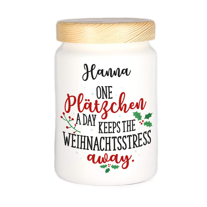 Herz & Heim® Keksdose personalisiert mit Ihrem Wunschnamen zu Weihnachten für Ihre Plätzchen (Spruch
