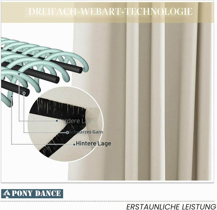 PONY DANCE Scheibengardinen Wohnzimmer Gardinen Kurz Ösenvorhang 2er Set Verdunkelungsvorhang Beige