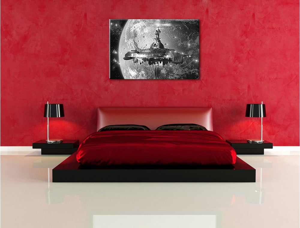 Pixxprint Raumschiff vor der Erde als Leinwandbild/Grösse: 100x70 cm/Wandbild/Kunstdruck/fertig besp