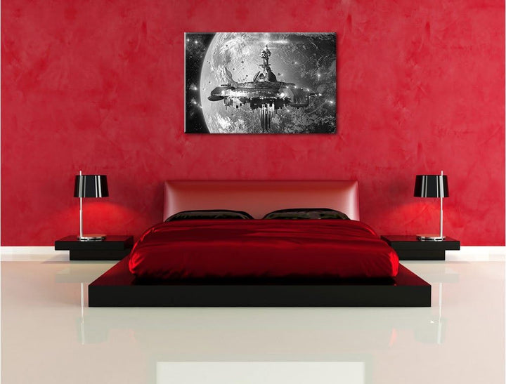 Pixxprint Raumschiff vor der Erde als Leinwandbild/Grösse: 100x70 cm/Wandbild/Kunstdruck/fertig besp