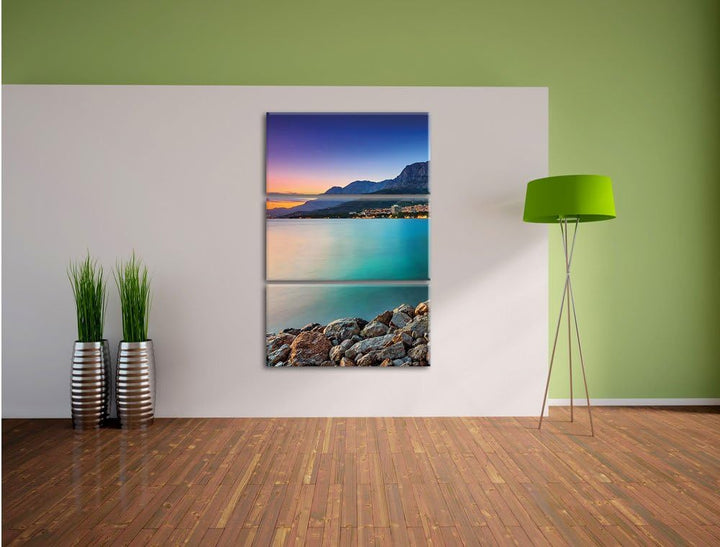 Pixxprint Meer an Traumstadt 3-Teiler Leinwandbild 120x80 Bild auf Leinwand
