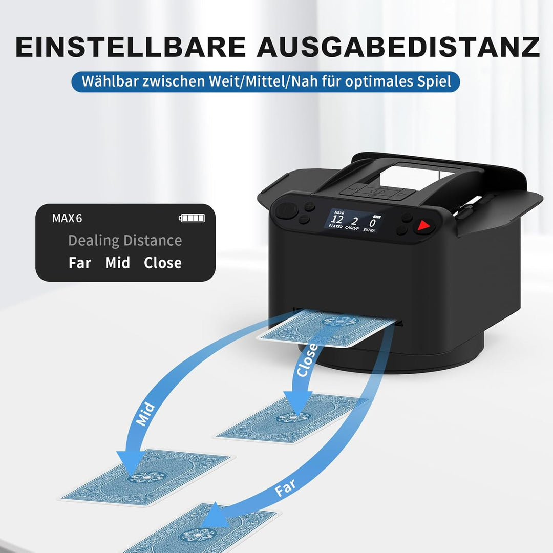 Automatischer Kartenmischer und Austeiler 2-in-1, 2 Kartensätze, unterstützt 2-12 Spieler, 4 Fernbed