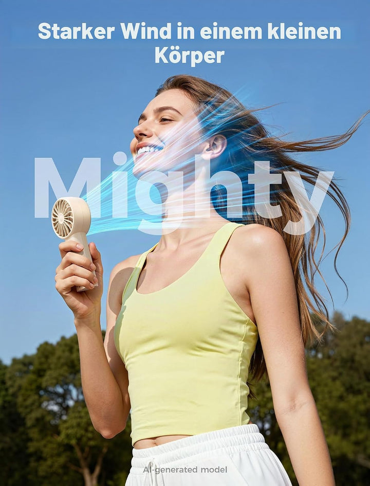 Aecooly Mighty Handventilator, Tragbarer Mini Ventilator, USB-aufladbar [Max. 10 Stunden Kühlzeit],