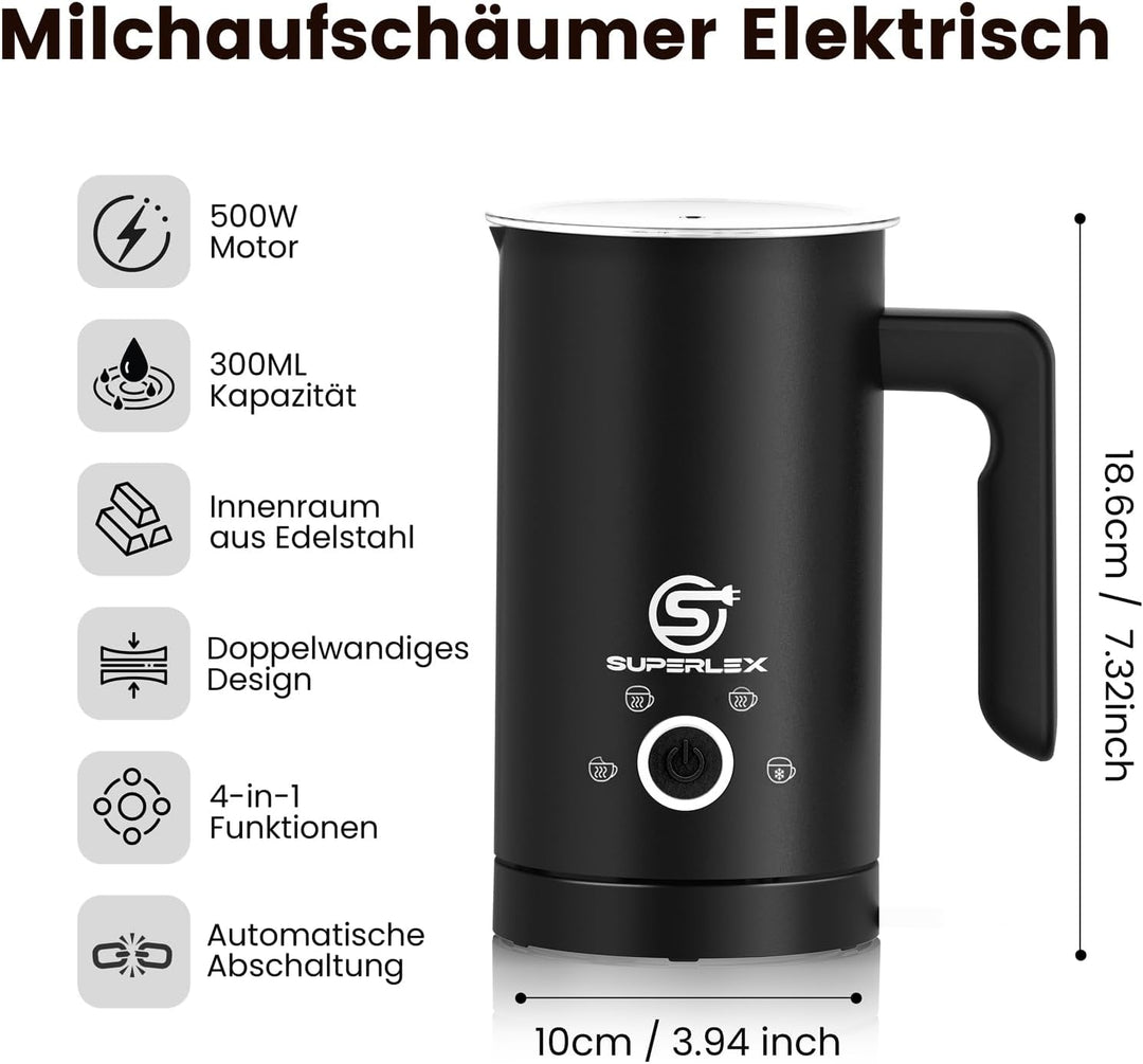 SUPERLEX Milchaufschäumer Elektrisch 4 in 1 Automatischer Milk Frother Milchwärmer Milchkocher 500W